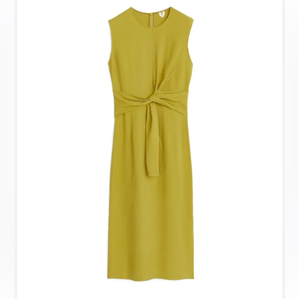 ARKET Crêpe Knot Dress - Mustard yellow Size large midi - Picture 1 of 14